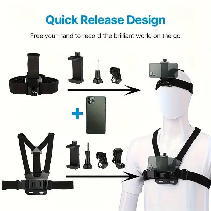 Phone Holder, Action Camera Strap Set with Phone Clip, Durable Smartphone Accessories, Durable Adjustable Fixing Mount for Gopro/Phone/Osmo Action, Sports Camera Accessories, Gift for Boyfriend, Back to School Supplies, Men's Gadgets, Holiday Essentials