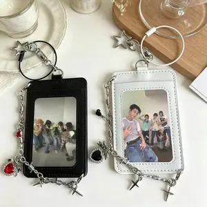 Kpop Photocard Holder PU Leather Photo Card Holder Idol Photocards Cover ID Card Sleeves Bag Charms Keychain Photo Album