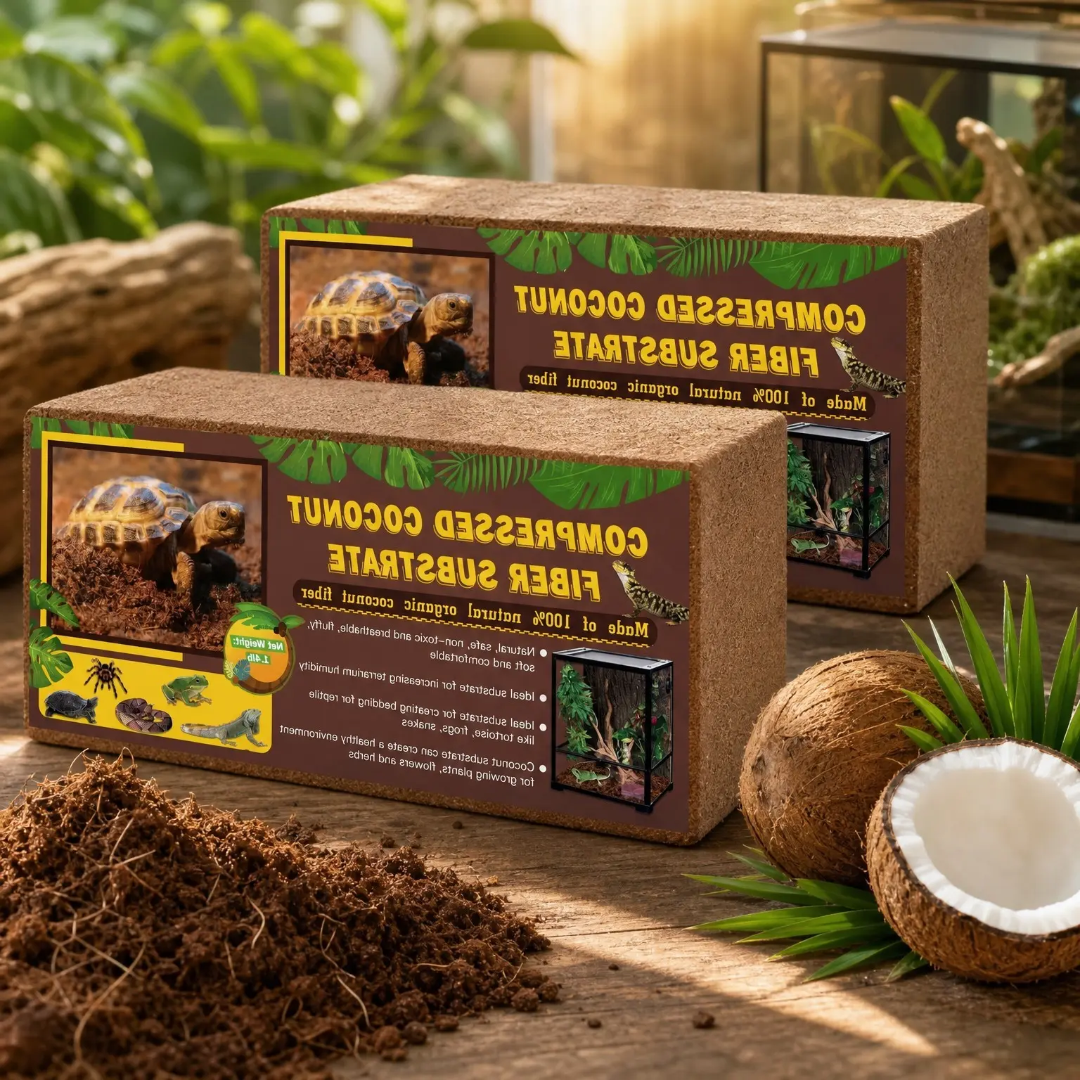 2 Pack Premium Coconut Fiber Reptile Substrate - 100% Natural Coconut Husk Terrarium Bedding for Tortoise, Bearded Dragon, Gecko, Snake, Hermit Crabs, Frogs, TarantulaGift
