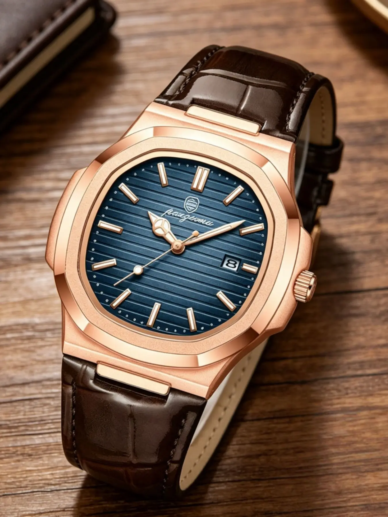 Paazomu Luxury Square Man Watch, Waterproof Luminous Men's Wristwatch, High Quality Leather Quartz Watch, Includes Box, Reloj