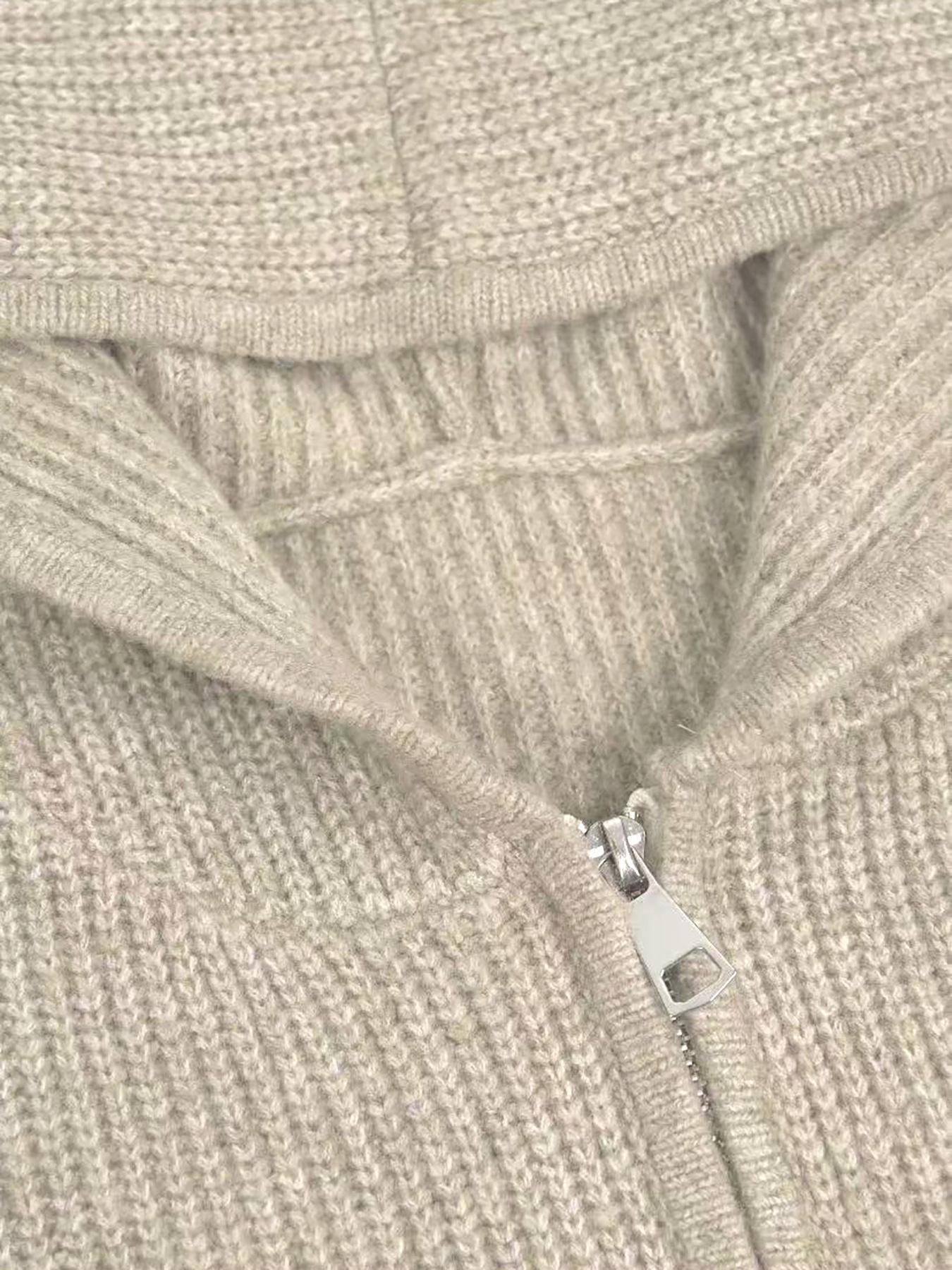 Women's Solid-Color Zip-Up Hooded Cardigan, Womenswear Casual Fit Basic Long Sleeve Knitting Knitwear for Fall & Winter, Ladies' Fashion Sweater for Daily Wear