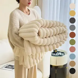Super soft thickened microfiber bed blanket, classic striped design, warm, comfortable and durable, stress relief, pet blanket, Christmas gift choice, cozy blanket, thickened thermal blanket, super soft blanket, soft comfort blanket