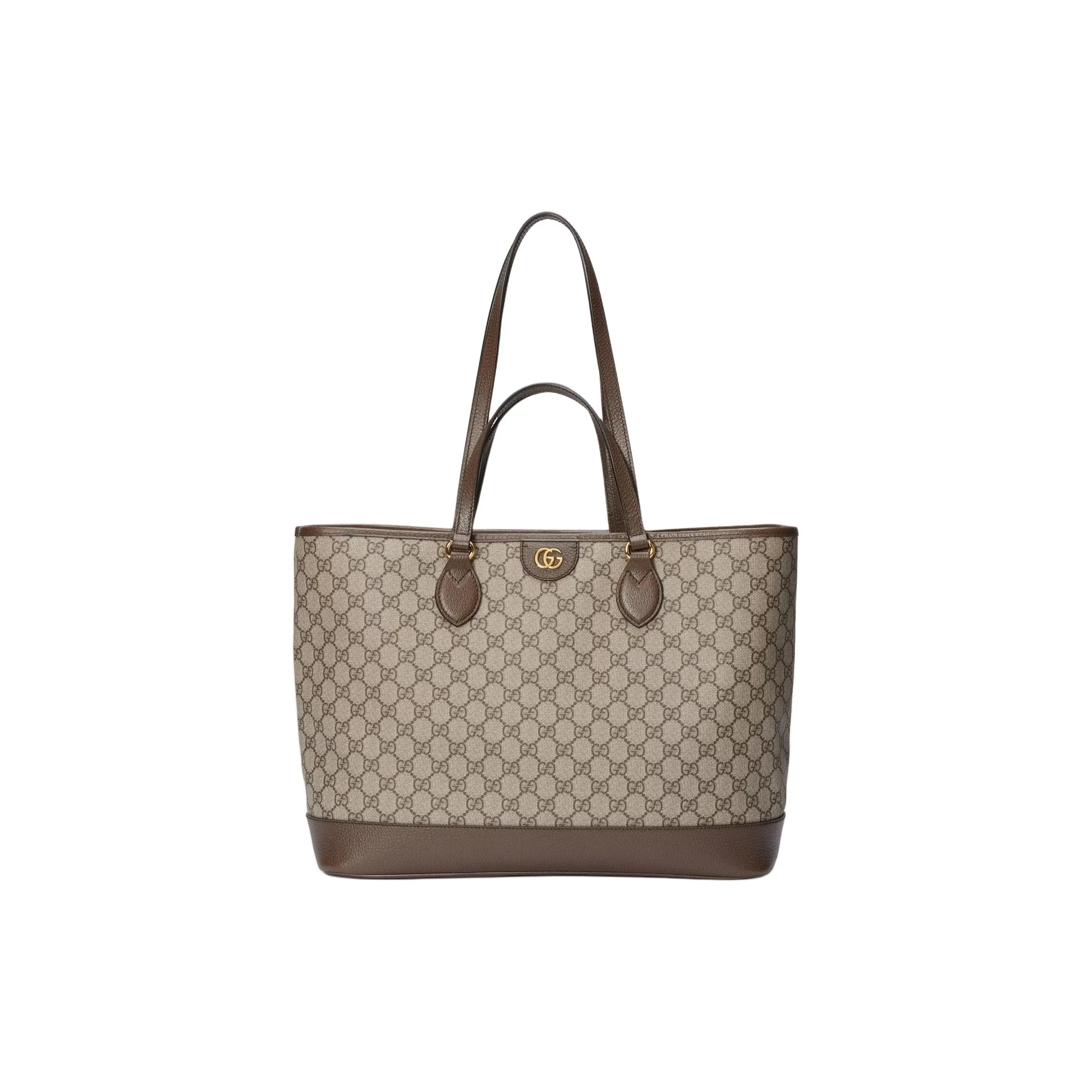 Gucci Ophidia Double G Monogram Canvas and Leather Tote Bag for Women, Beige and Ebony