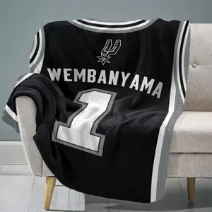 San Antonio No.1 Jersey Style Flannel Throw Blanket, Black Silver Classic Basketball Uniform Print Soft Fleece Blanket,Sports Fan Home Decor Sofa Blanket,Perfect Gift for Basketball Fans