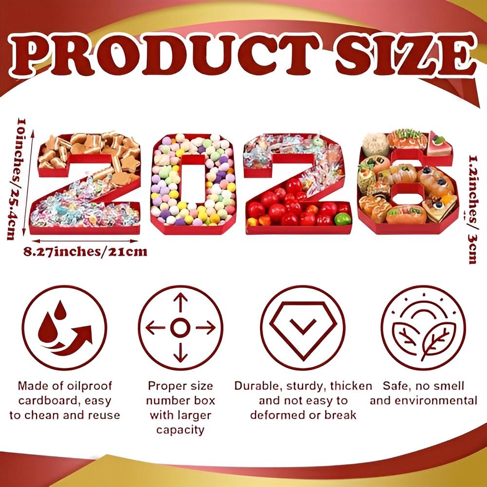 4 Pcs 2026 Graduation Fillable Number Trays 10" Cardboard Charcuterie, Dessert & Snack Serving Trays for Class of 2026 Party Supplies