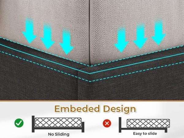 Sikaic Linen LED Floating Bed Frame with Charging Station Dark Grey Headboard And Storage Modern Smart