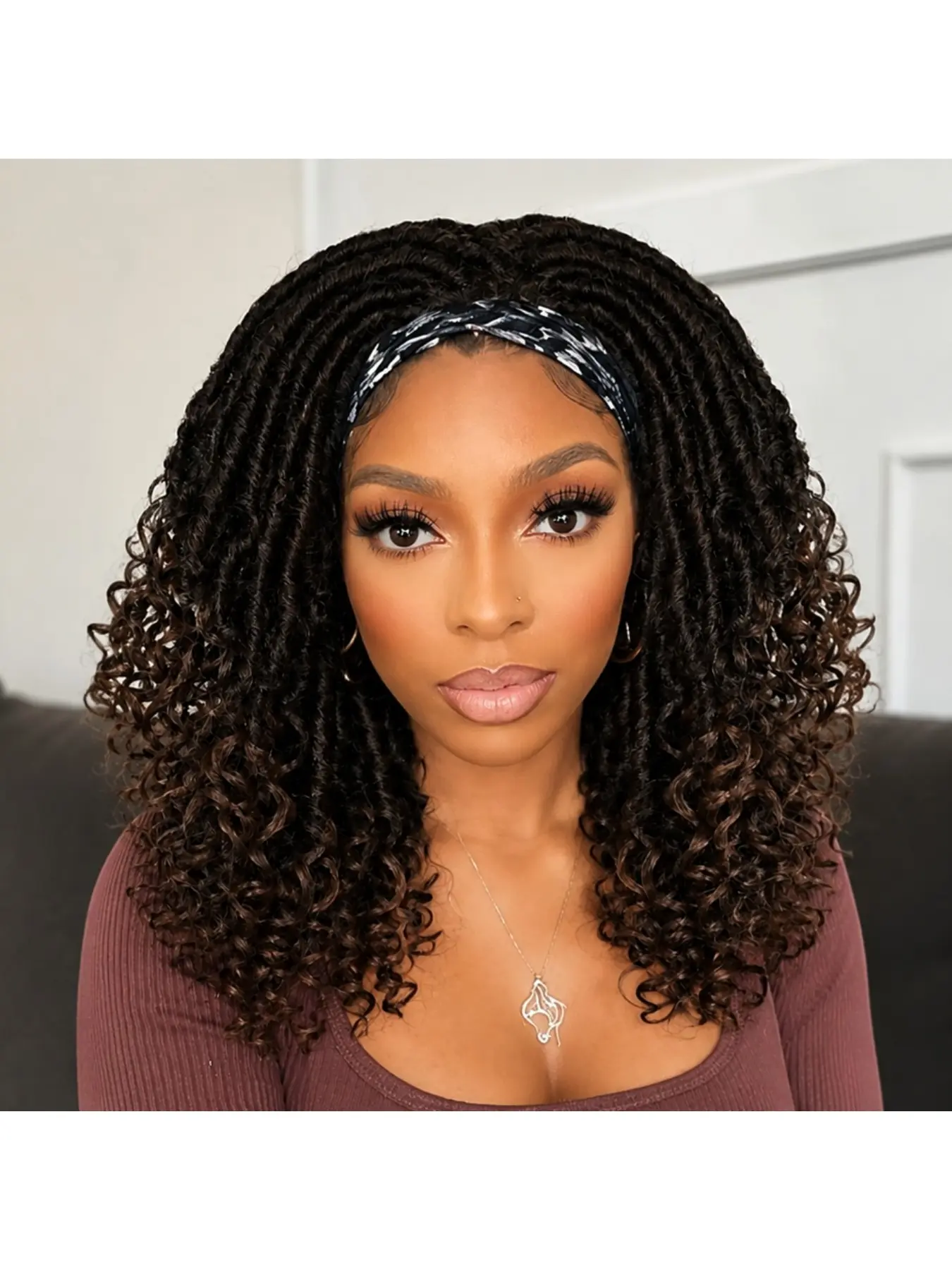 Bohemian Faux Locs Headband Wig Synthetic Hair 16 Inch T30 Ombre Dreadlocks Wig For Black Women With Loose Curly Ends Breathable Elastic Headband Braided Wigs Suitable For Travel Shopping And Party