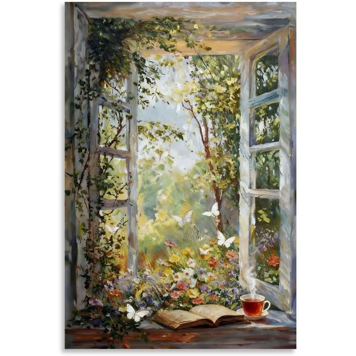 Nature-Inspired Open Fake Window Garden Wall Art Poster Print - Art Wall Decor, Artwork for Bedroom Home Decor, Frame-Style