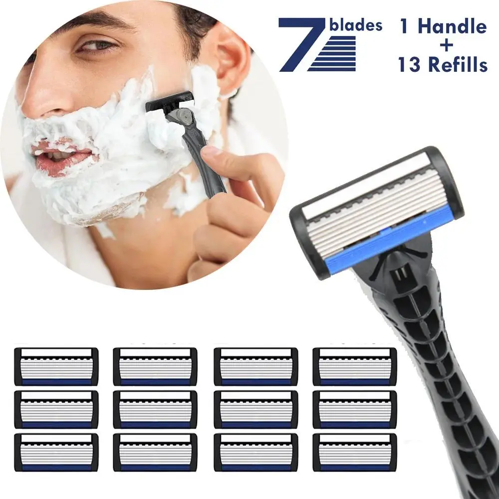 Men's Waterproof Manual Razor Seven Layer Stainless Steel Blade Classic Shaving No Skin Irritation Old School Shaver Heads