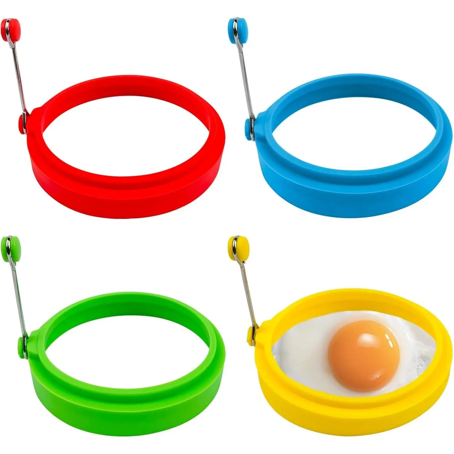 Egg Ring Set, Silicone Egg Ring Molds, Fried Egg Rings and Non-stick Egg Cooker Ring, Multicolor, 4Pack