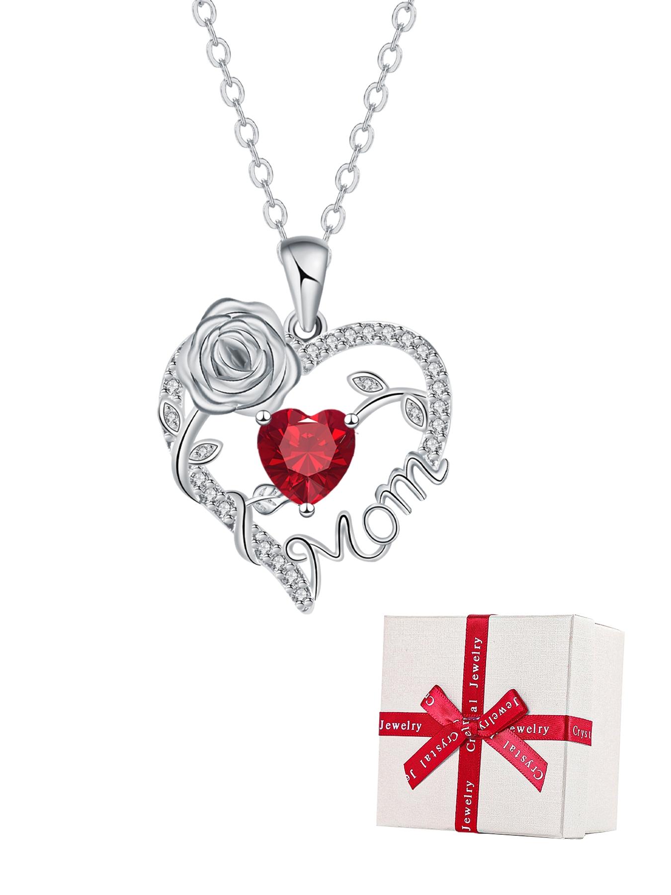 Rose Jewelry Gift Box With Heart Rose Mom Pendant Necklace, High End Necklace for Mama Grandma, Perfect for Mother's Day Gift Christmas Gift