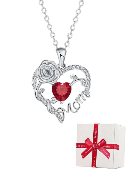 Rose Jewelry Gift Box With Heart Rose Mom Pendant Necklace, High End Necklace for Mama Grandma, Perfect for Mother's Day Gift Christmas Gift
