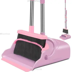 Broom and Dustpan Set for Home, Office, Indoor&Outdoor Sweeping, Stand Up Broom and Dustpan (Pink)DDPearlPine11CCCloutCart22H5ClosetCrush