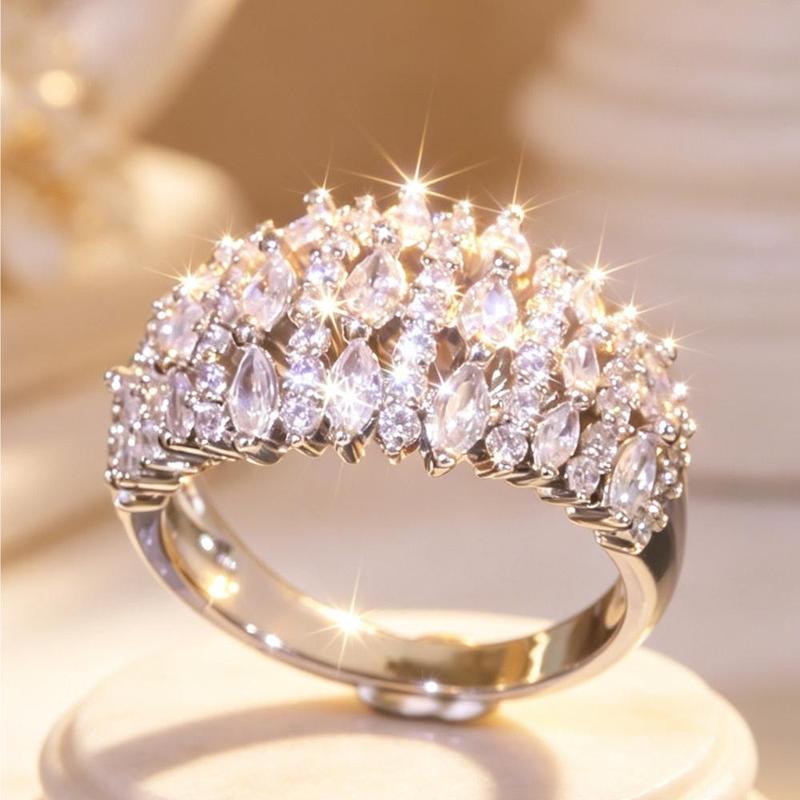 Women’s Multi Marquise Pave Statement Ring, Promise Rings for GF, Full Pave Wide Band for Party Daily Wear party jewelry gift