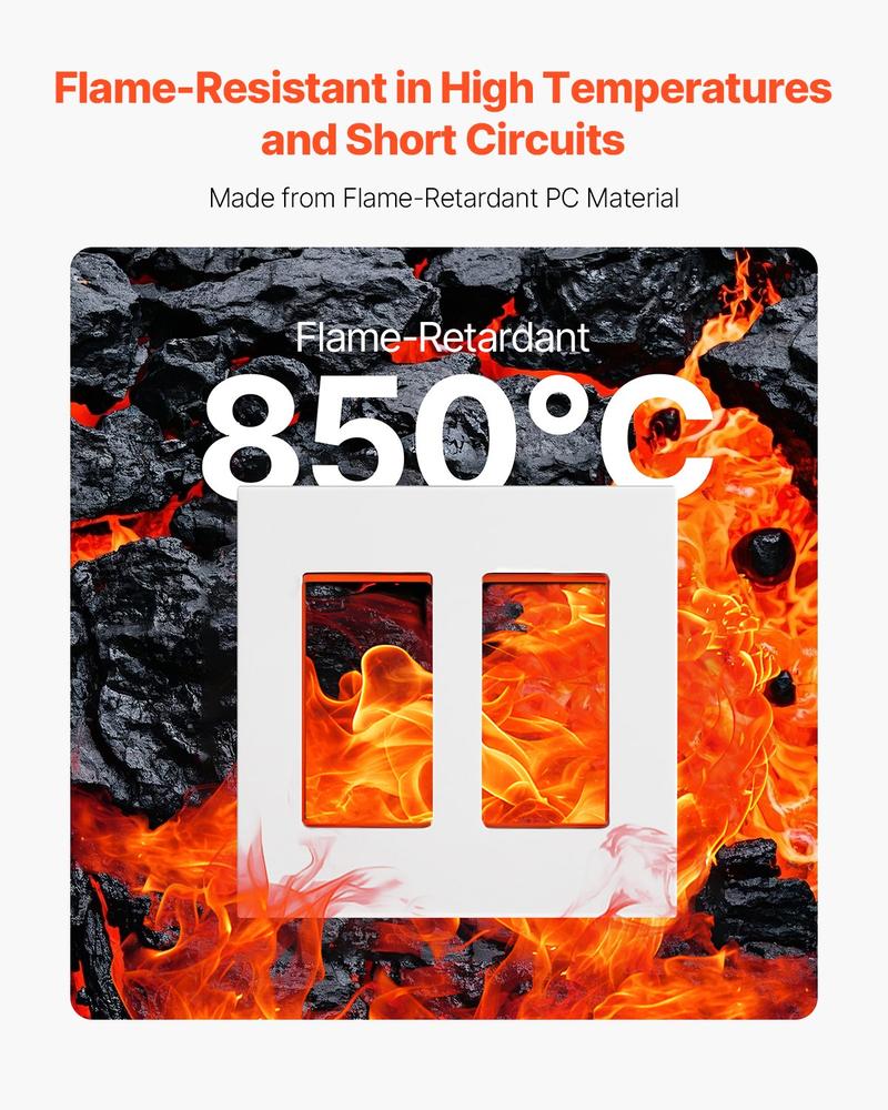 VEVOR Rocker Light Switch Wall Plates, 2-Gang Decorative Outlet Covers,Standard Size 4.57in L x 4.53in H Unbreakable Polycarbonate Thermoplastic Faceplate for Receptacle Outlet&Switch(5 Pack, White)