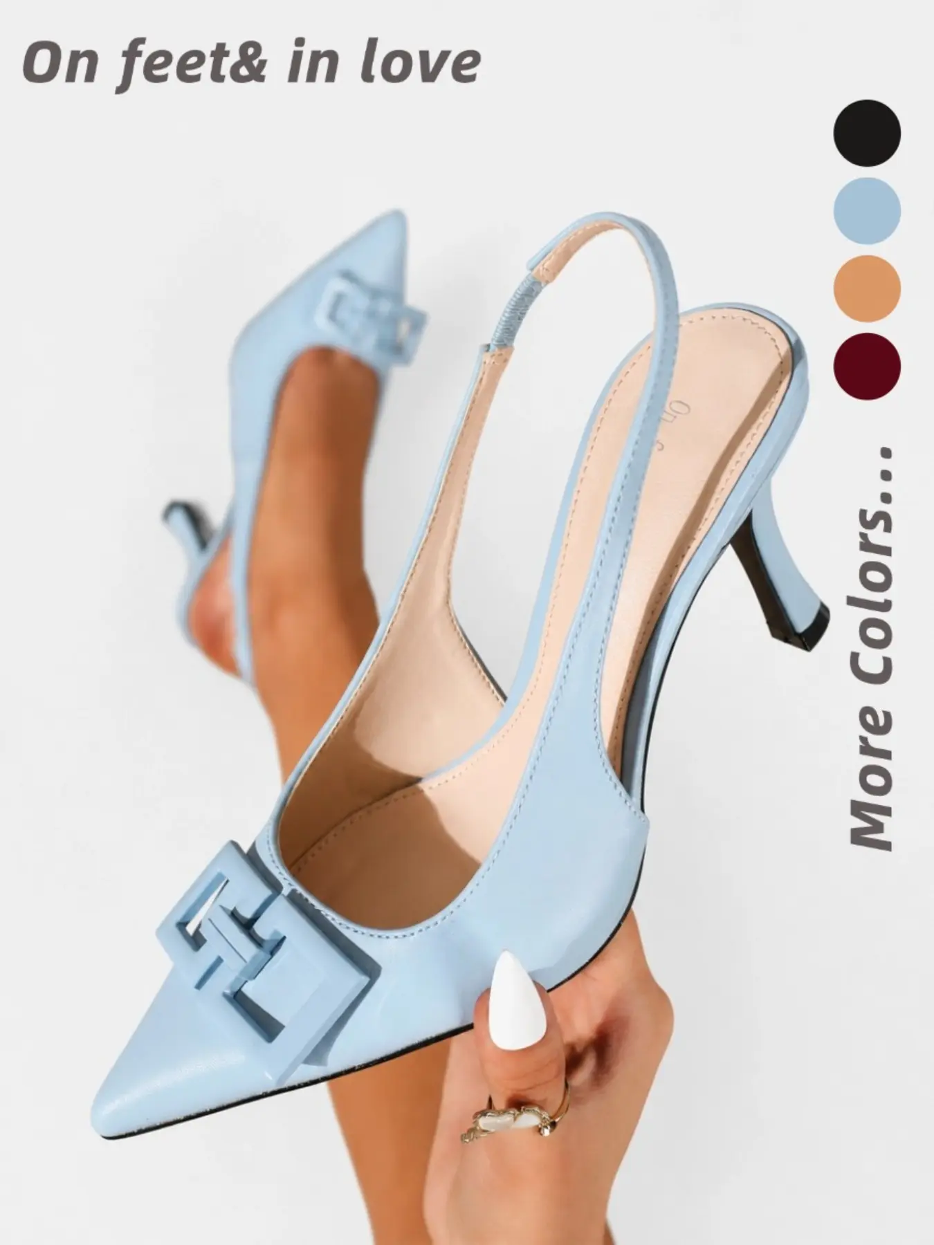Women's Multi-Color Glossy Patent Faux Leather Pointed Toe Slingback High Heel Pumps, Elegant Square Buckle Design Dress Footwear with Soft Sole for Daily Office Wear Vacation Trip Cocktail Party Evening Occasions
