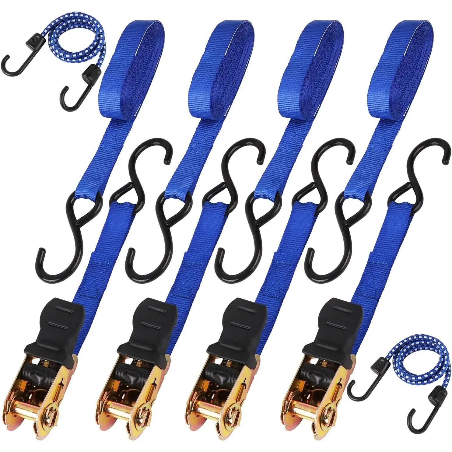 Ratchet Straps 4-Pack, 15FT 2,200 LB Break Strength, Heavy Duty Tie Down Straps Set for Motorcycles, Appliances, Lawn Equipment & Truck Cargo - BlueGift