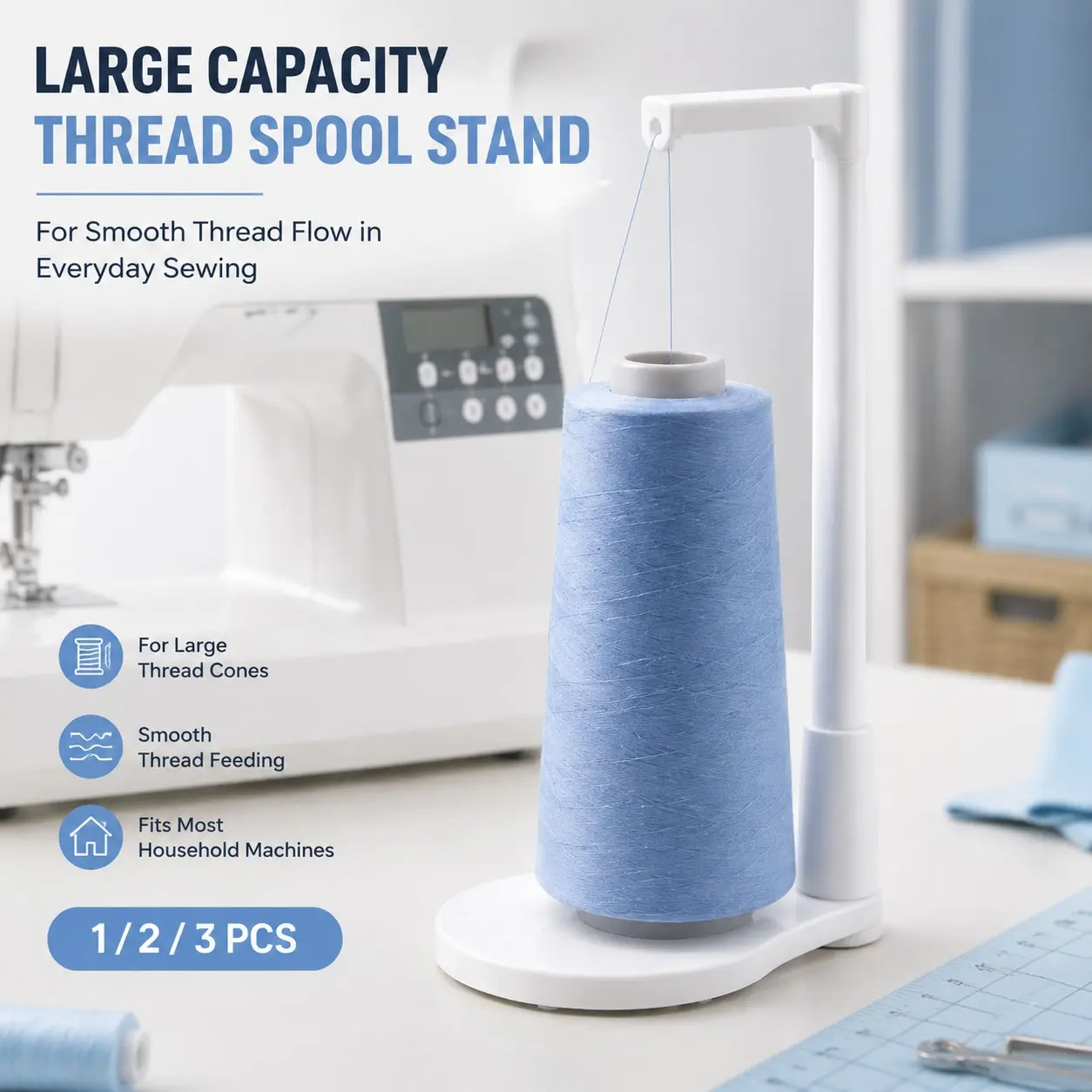 1/2/3 PCS Large Capacity Thread Spool Stand, 3D Printed Spool Bracket with Anti-Tangle Guide, Smooth Thread Feeding Holder for Sewing Machine, Quilting, Crafts and Sewing Projects