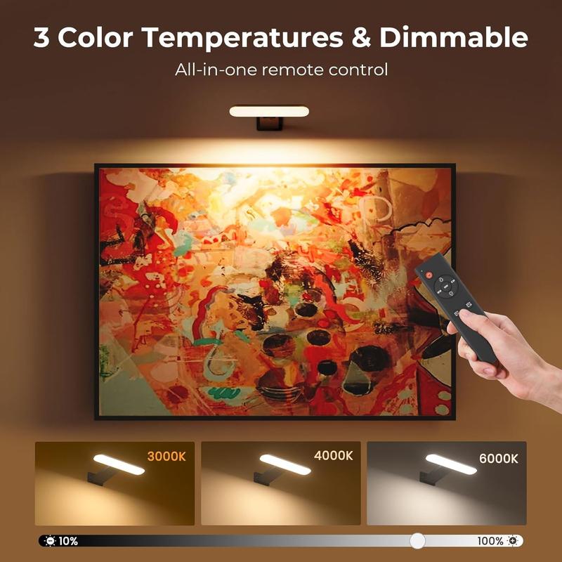 2 Pack Picture Lights for Wall,Battery Operated Wall Sconce Rechargeable,LED Wall Light Cordless with Remote,3 Color Temperature, Art Lights for Painting,Frame,Gallery,Dartboard Lights,Black