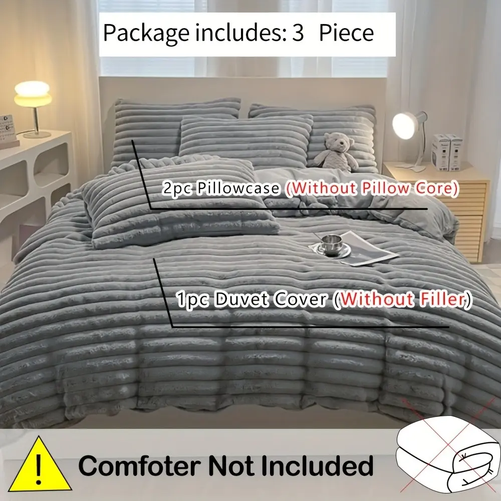 3pcs Simple Solid Color Flannel Thickened Bedspread Set, Cozy Warm Winter Bedding, Soft & Durable Fabric, Perfect for Home Use, Comfy Bedding Sets