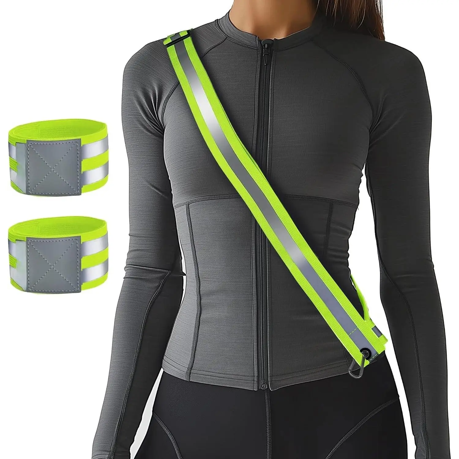 Reflective Running Gear, Reflective Sash, Night  Walking Safety Gear, High Visibility Reflective Safety Running Belts for Women, Night Jogging Safety Gear Reflective Belt and Armband