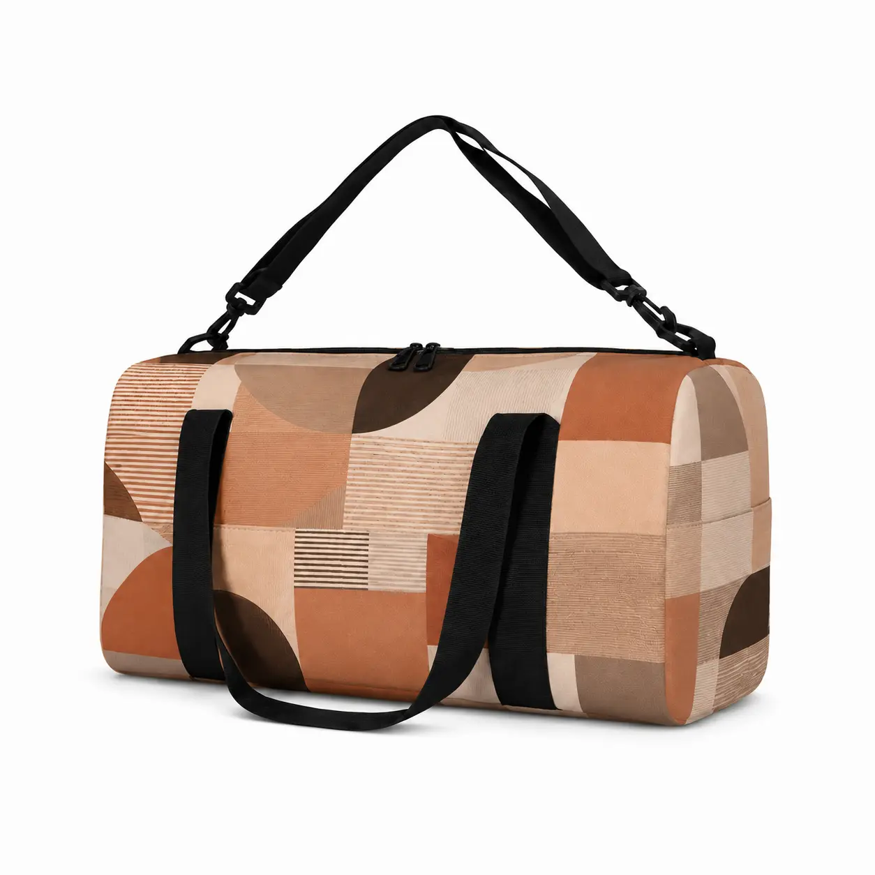 Terracotta Geometric Weekender Bag for Men Women, Smooth Polyester Fabric, Dual Carry Handles, Adjustable Shoulder Strap, Zip Closure, Twin Pulls, Rounded Body for Overnight Stays, Gym Sessions, Road Trips, Campus Use, City Commutes and Vacation Packing