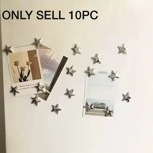 10 Cute Silver Color Star Shape Magnetic Decorative Refrigerator Magnets for Decorating Fridge, Perfect for Kitchen and Office Organization, Creative Star Pattern Decor, Home Decor, Decoration