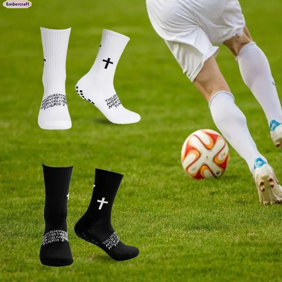 6-Pair Unisex Grip Socks, Cushioned & Breathable Plain Nylon Crew Socks with Non-Slip Cross Grip for Adults' Sports & Daily Wear, Athletic Running Socks, Breathable Nylon