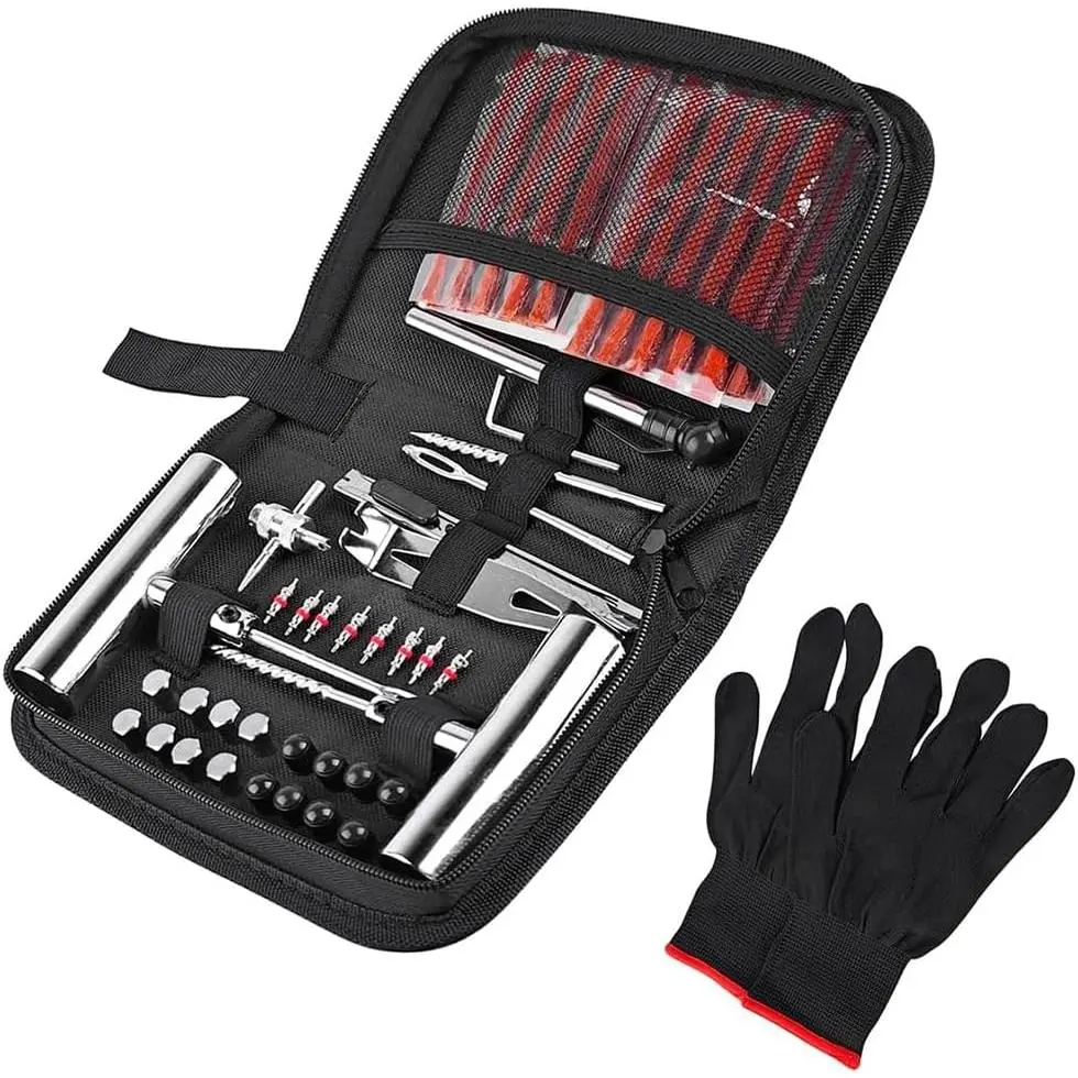 62PCS Car Tire Repair Kits, Heavy Duty Automotive Tire Plug Flats Patch Repair Tools Box Assortment to Fix Punctures, Vehicle Tubeless Patch Repairing Set, Universal Fit