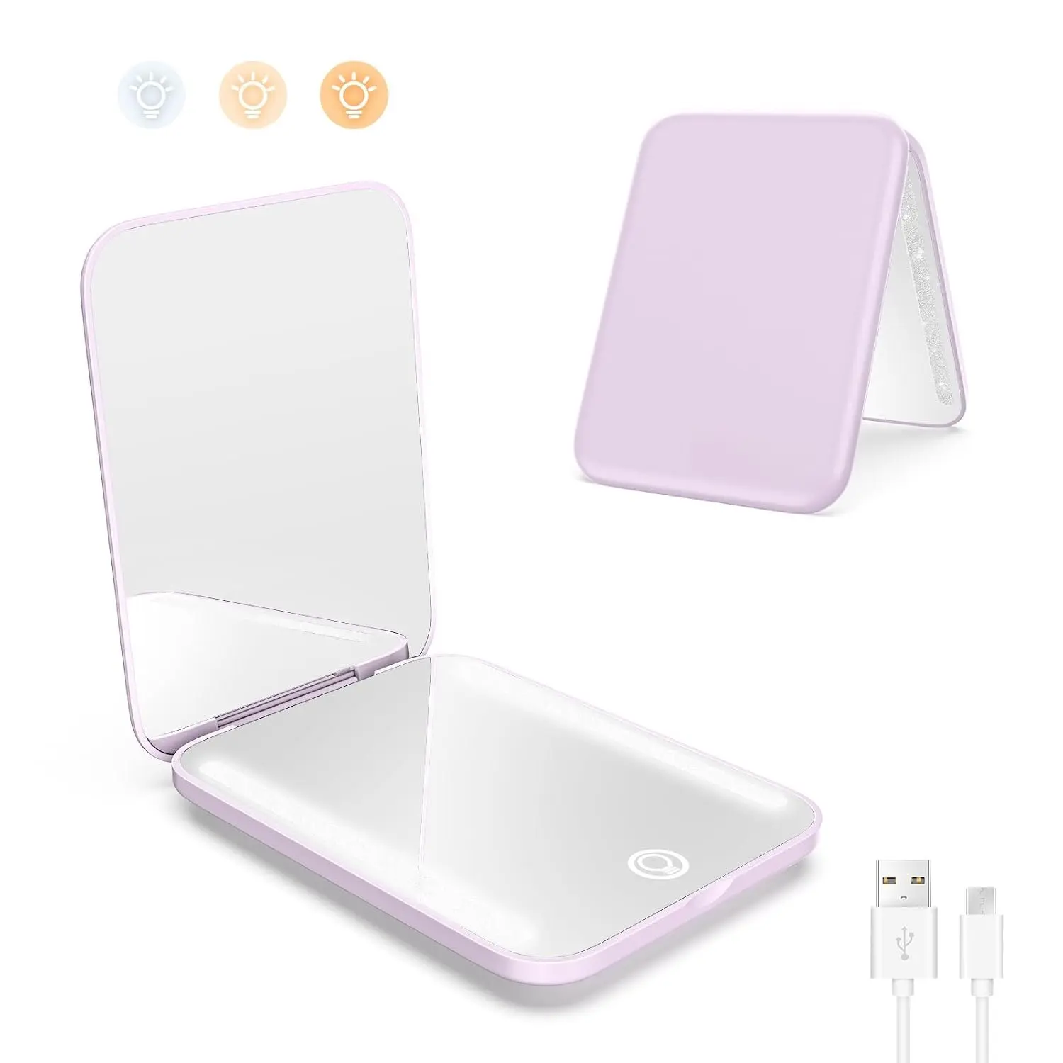 Rechargeable Travel Mirror with Light,1x/3x Compact Magnifying Mirror for Makeup,3 Color Modes,Portable for Purse,Pocket,,