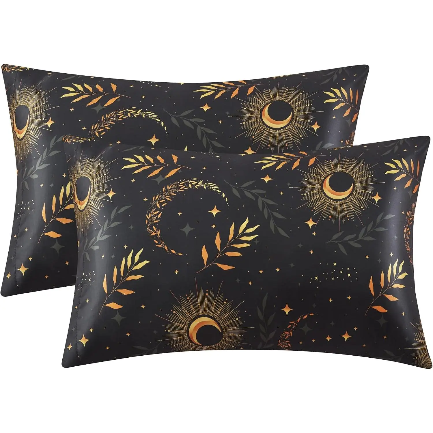 Pillowcase for Hair and Skin - Multicolor Printed Black Moon Silk Pillowcase 2 Pack 20x26 inches - Standard Size Pillow Set of 2 with Envelope Closure