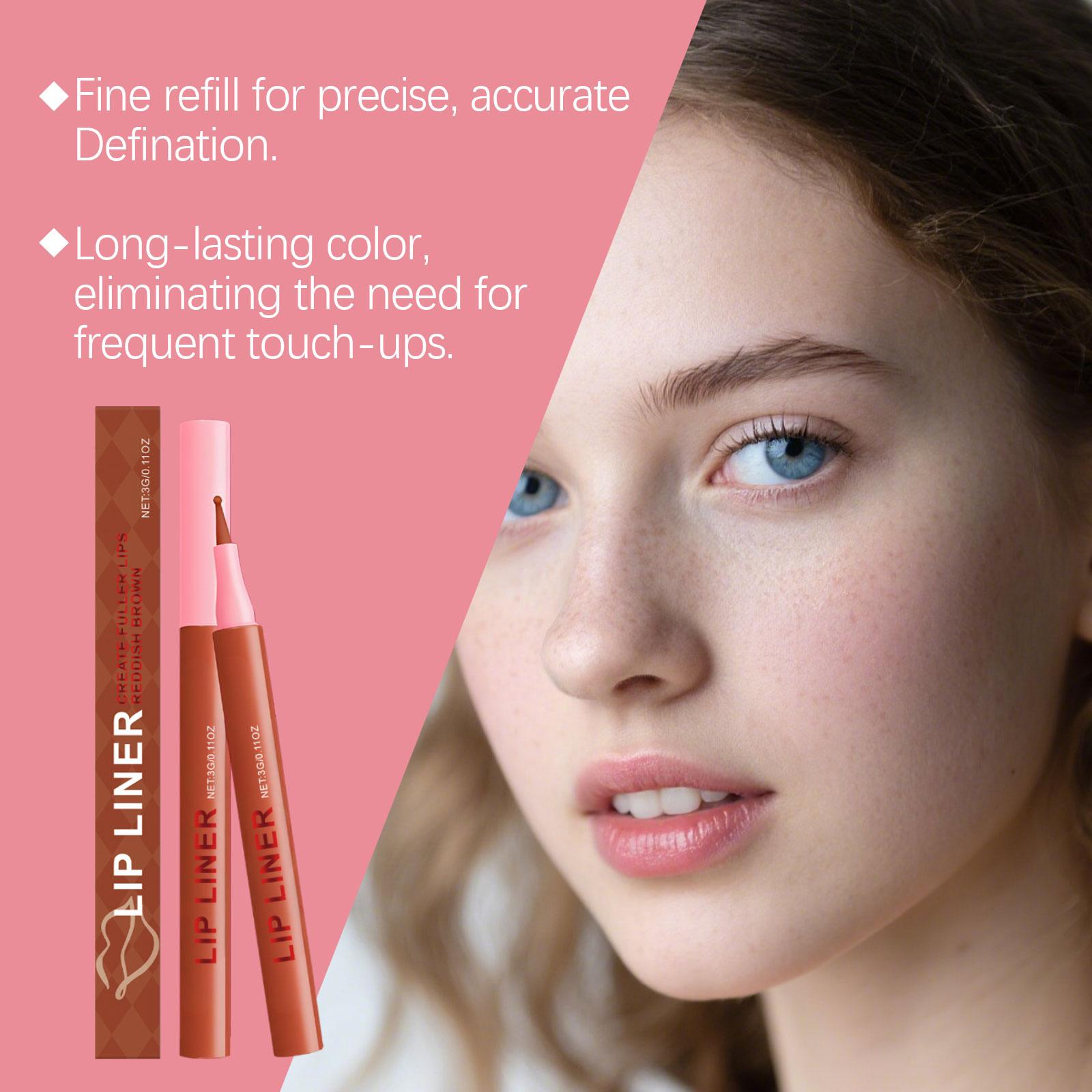 The Reddish-Brown Lip Liner Can Outline The Lip Shape And Show The Lip Color.It Is Waterproof And Not Easy To Fade Or Peel Off.It Can Be Used Daily As A Lip Liner