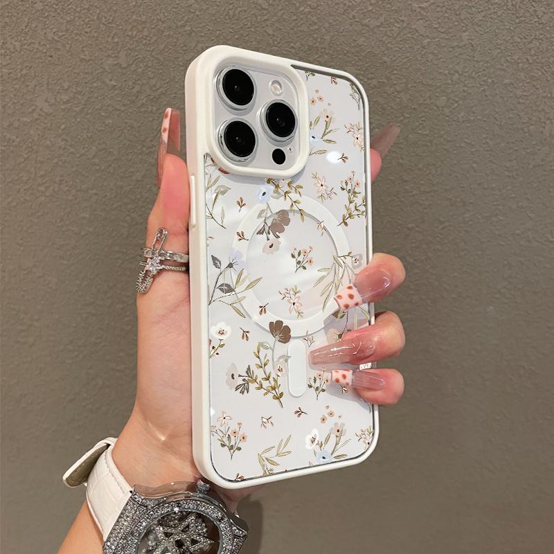 Magnetic Protective Case for iPhone 17 16 E Pro Max 15 Plus 14 13 12 11 XS XR, Girly Neutral Floral Design | Shockproof, Silicone, Stylish, Trendy, and Scratch Resistant