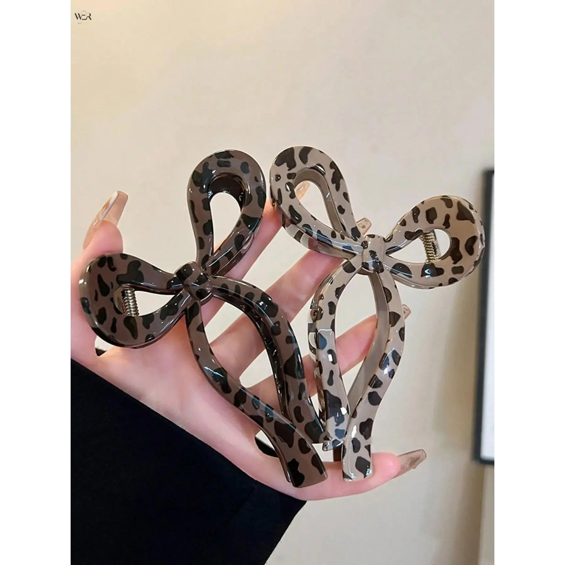 11cm Glossy Leopard Print Bow Banana Hair Clip 2 Neutral Color Options Dark Coffee Light Taupe Non-slip Spring Barrette Retro Y2K Vintage Style Thick Hair Fixing Daily Women Fashion Hair Accessory