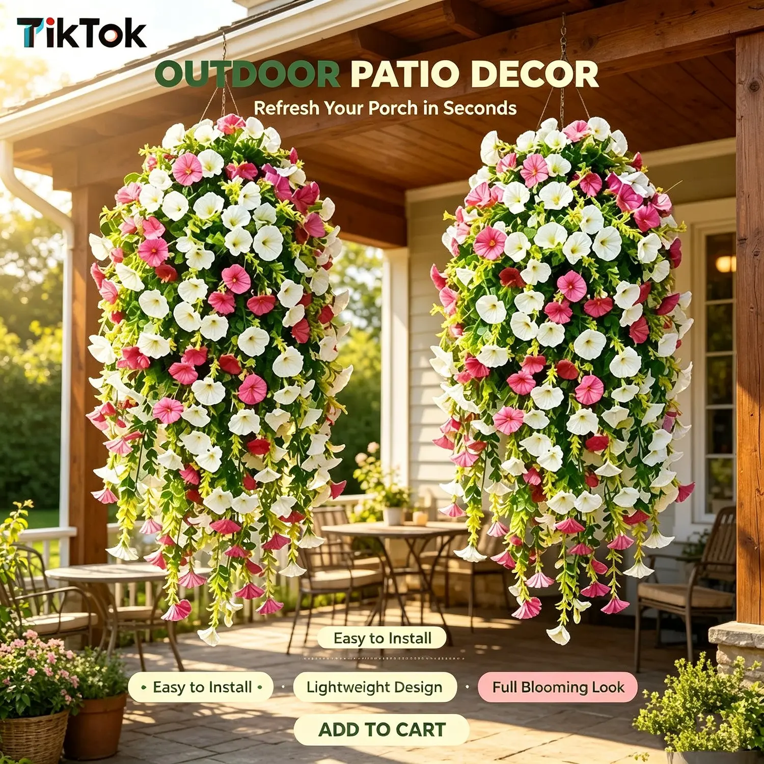 8Pcs Extra Large Artificial Red Lotus & White Morning Glory Hanging Vines, UV Resistant, Realistic Hanging Faux Flowers, Weatherproof & Maintenance-Free Garland, Artificial Flower Decorations, for Home, Wedding, Garden Decor, Ideal for Easter