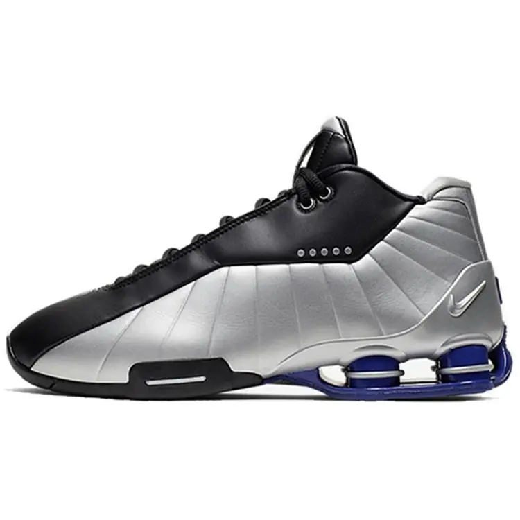 Nike Shox BB4 Basketball Shoes for Men and Women – Round Toe, Lace-Up, Mid-Top, Silver and Black Verifiable, with credentials and supporting global authentication