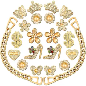 22-Piece Bling Croc Charms for Women Girls –Mothers Day Gifts for Mom| Gold Rhinestone Charms and Chains Set, Shoe Accessories for Clogs & Sandals, Birthday or Party Gift