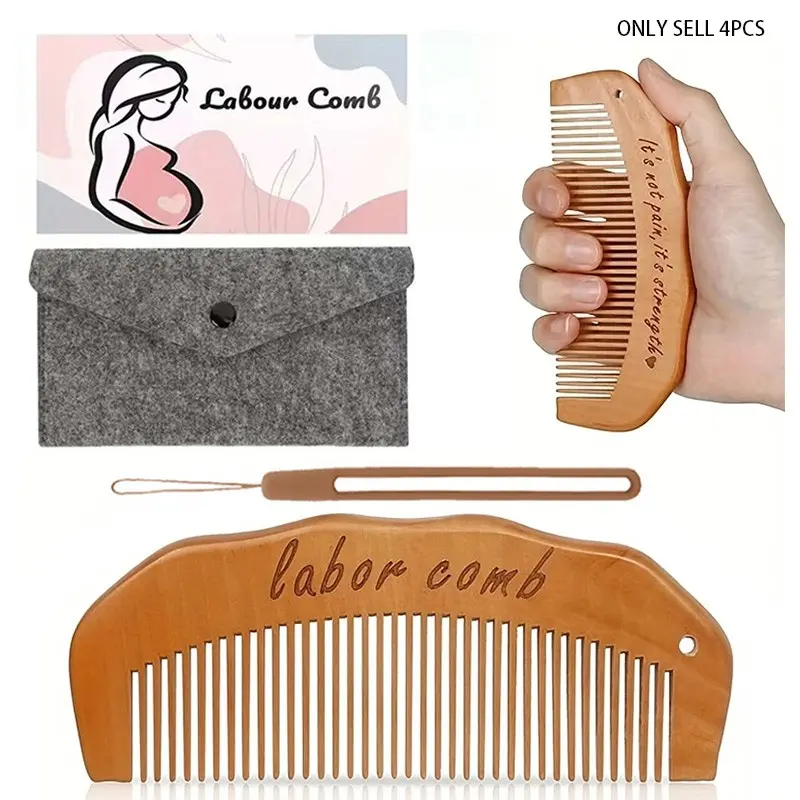 Gift Set: Wooden Labor Comb, Must-Have for Labor & Delivery, Birth Comb for Labor, Wave Comb, Pregnancy Gift, Mom Gift