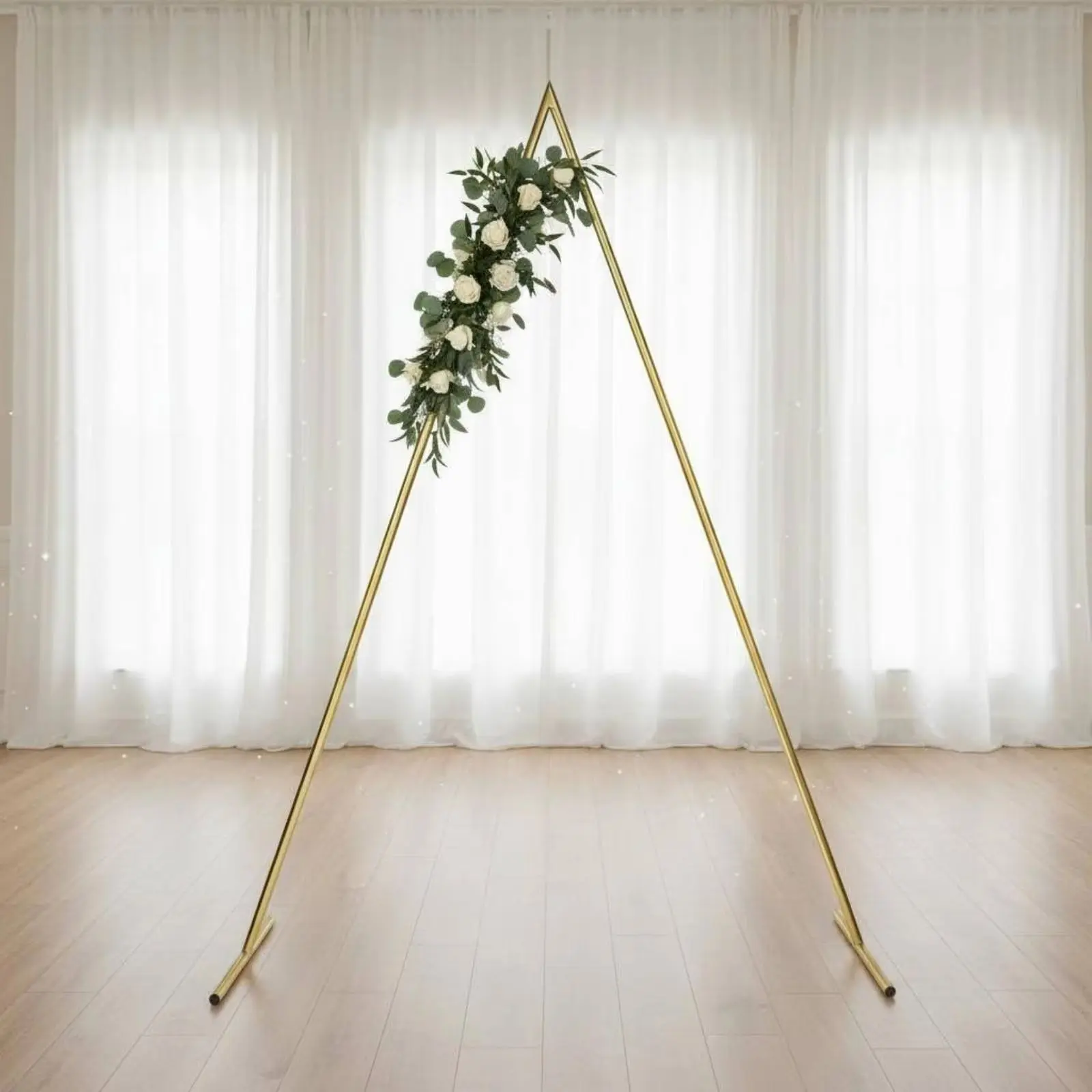 Gold Triangle Wedding Arch Structure, Durable Triangular Ceremony Arch Stand, Metal Triangle Background Frame, Reusable for Garden, Wedding Party Backdrop