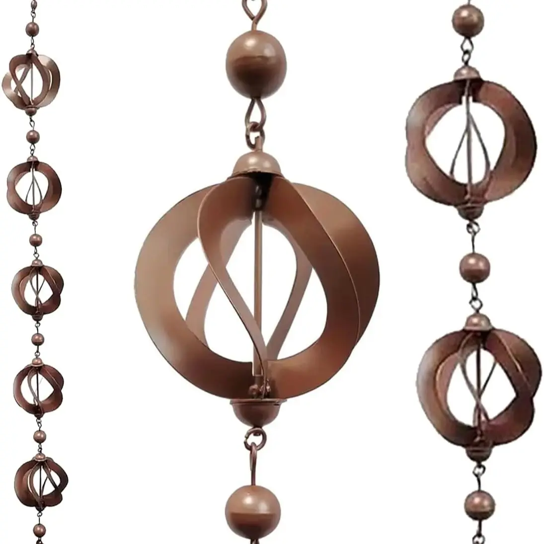 Vintage Metal Hanging Rain Chain, Rotatable Water Collection, Bell Chime Effect, Roof Drainage Accessory, Garden Decor, Halloween Christmas Ornament