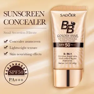 SADOER Gold Snail Sunscreen BB Cream SPF50 PA++ Natural Coverage, UK SCPN Registered, Oil Control Moisturizing Foundation Concealer, 24H Long Lasting Waterproof Face Makeup, For All Skin Types