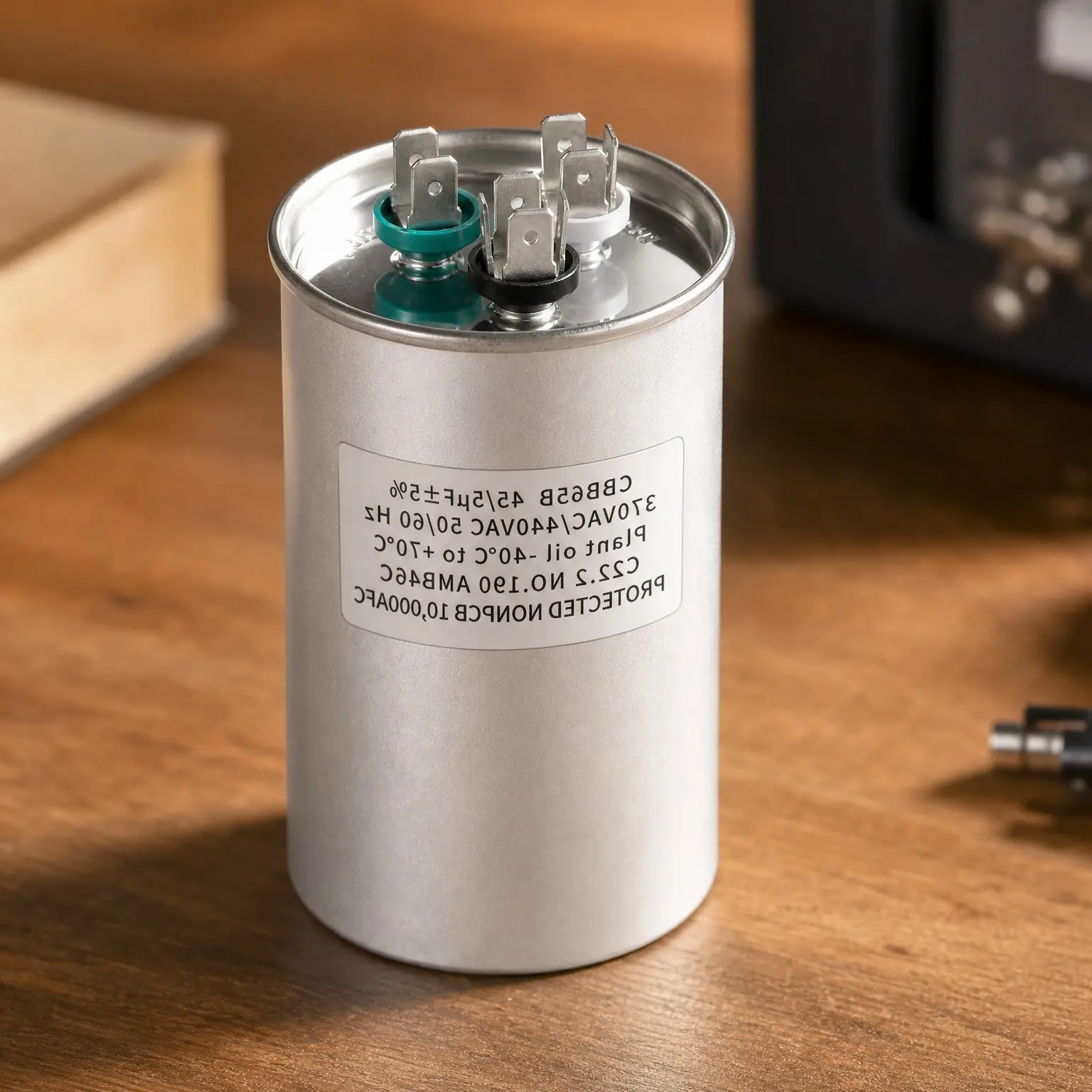 45+5 uF ±5% MFD 370/440V Dual Run Round Capacitor CBB65B for AC Unit Fan Motor Start, Heat Pump or Condenser Straight Cool