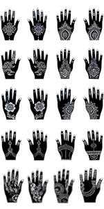 XMASIR 16 Sheets Temporary Henna Tattoo Kit, Reusable Tattoo Stencils Sets Indian Arabian Temporary Tattoo Templates Kit for Body Hand Art