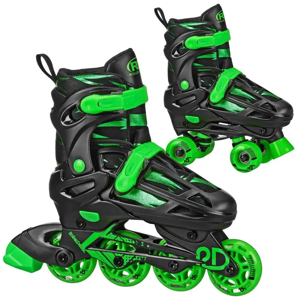 Kids' Adjustable Inline-Quad Combo Skates - Black/Green S (12-2)