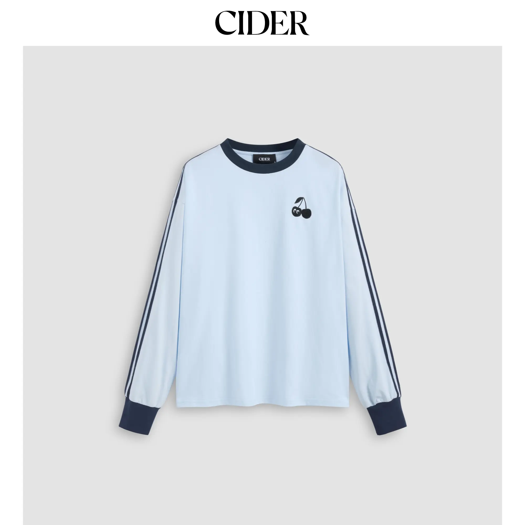 Cider [size 2-10] Round Neckline Cherry Embroidery Contrasting Binding Oversized Sweatshirt SohoChic