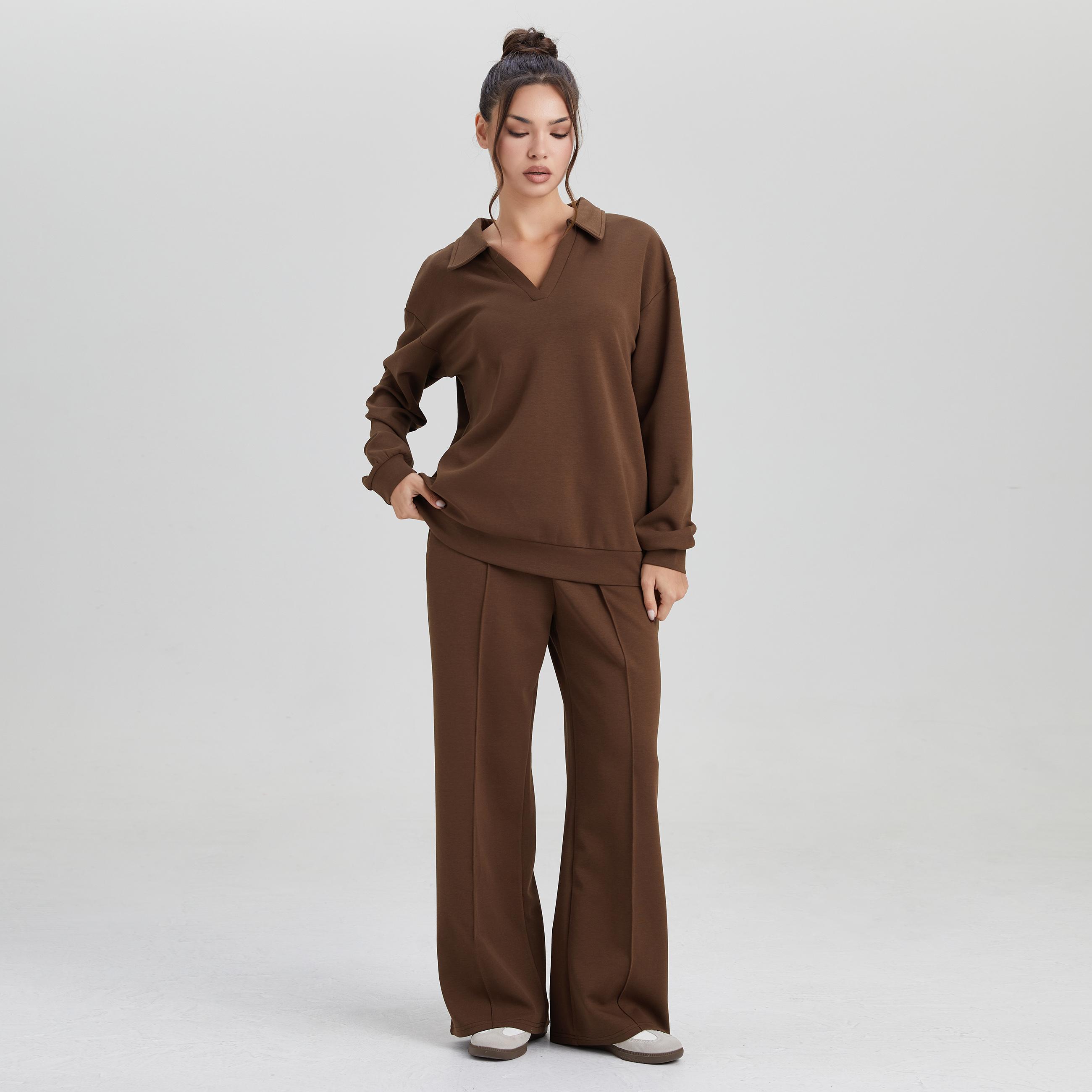 Women's Minimalist Solid Color Split-Neck Sweatshirt, Simple Style Loose Long Sleeve Top, Lady Casual Comfort Outfit