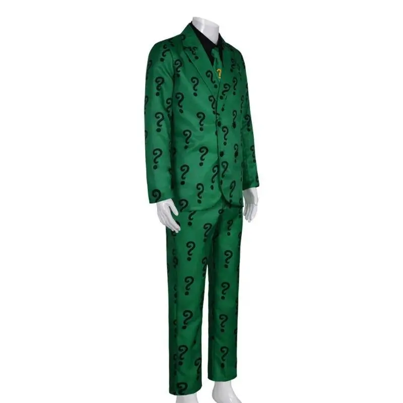 Anime Riddler Cosplay Costume Villains Joker Edward Nygma Cosplay Outfit Riddler Green Jacket Suit Set Halloween Carnival Men