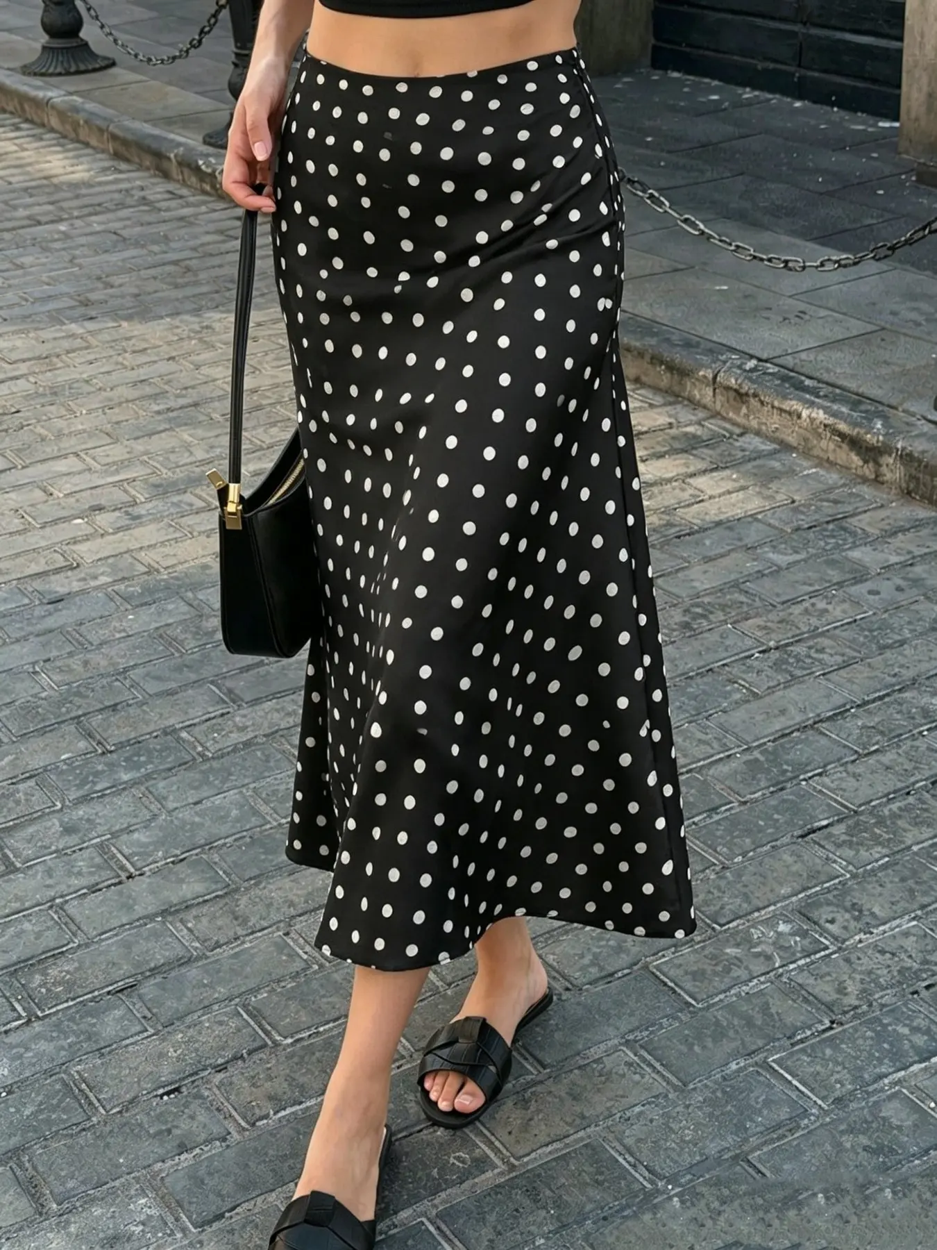 Women's Summer Commute Casual Elegant Fit Party Vacation Cute Polka Dot Side Zipper Elastic Waist Midi Chic Elegant Skirt Womenswear