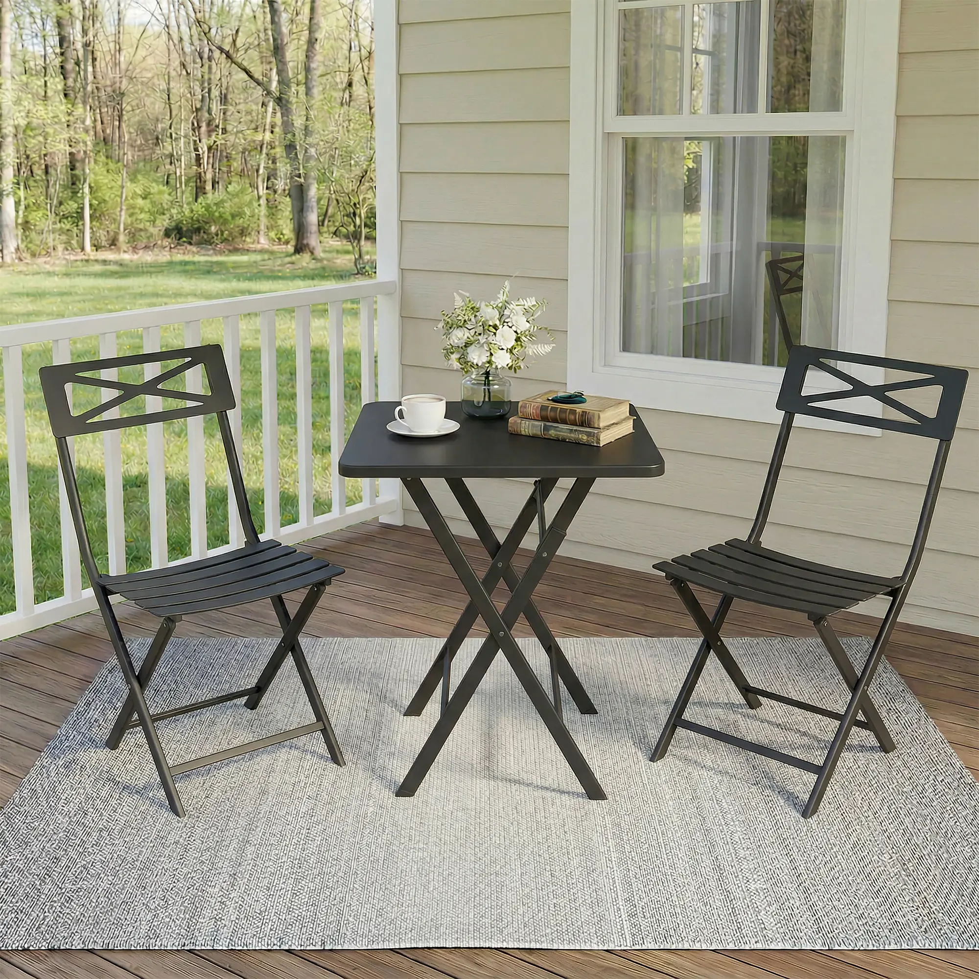 3-Piece Folding Bistro Set, Space-Saving Outdoor/Indoor Patio Table and Chairs for Garden and Balcony