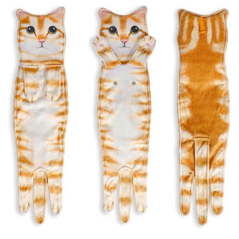 Funny Cat Hand Towels Kitchen Bathroom Hand Towel Quick Dry Soft Absorbent Microfiber Cat Shape Wipe Hands Towel For Cat Lovers